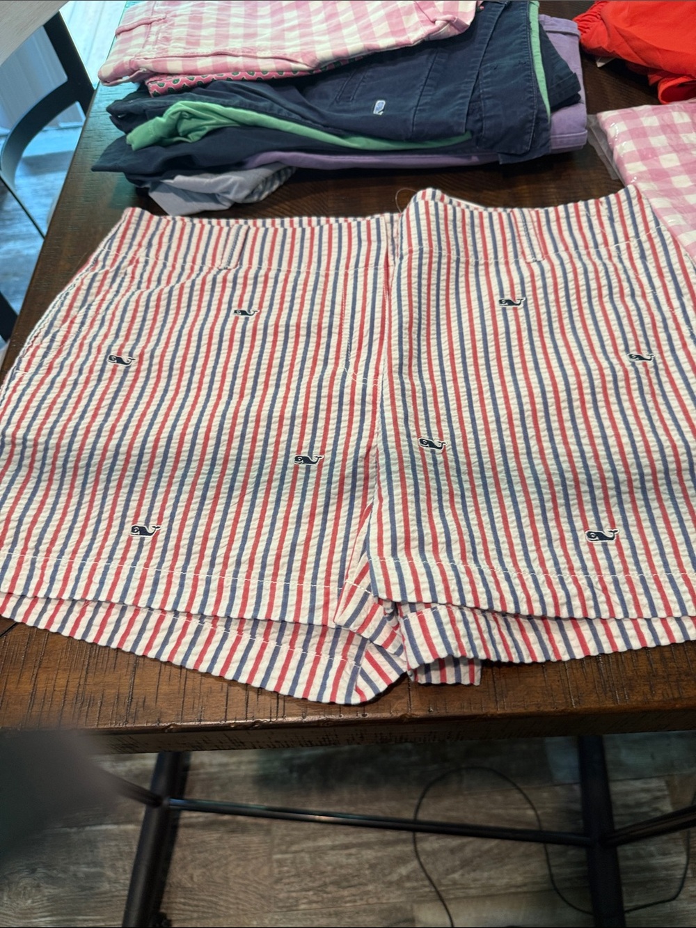 Vineyard Vines Women's Red, Blue & White Striped Seersucker Shorts